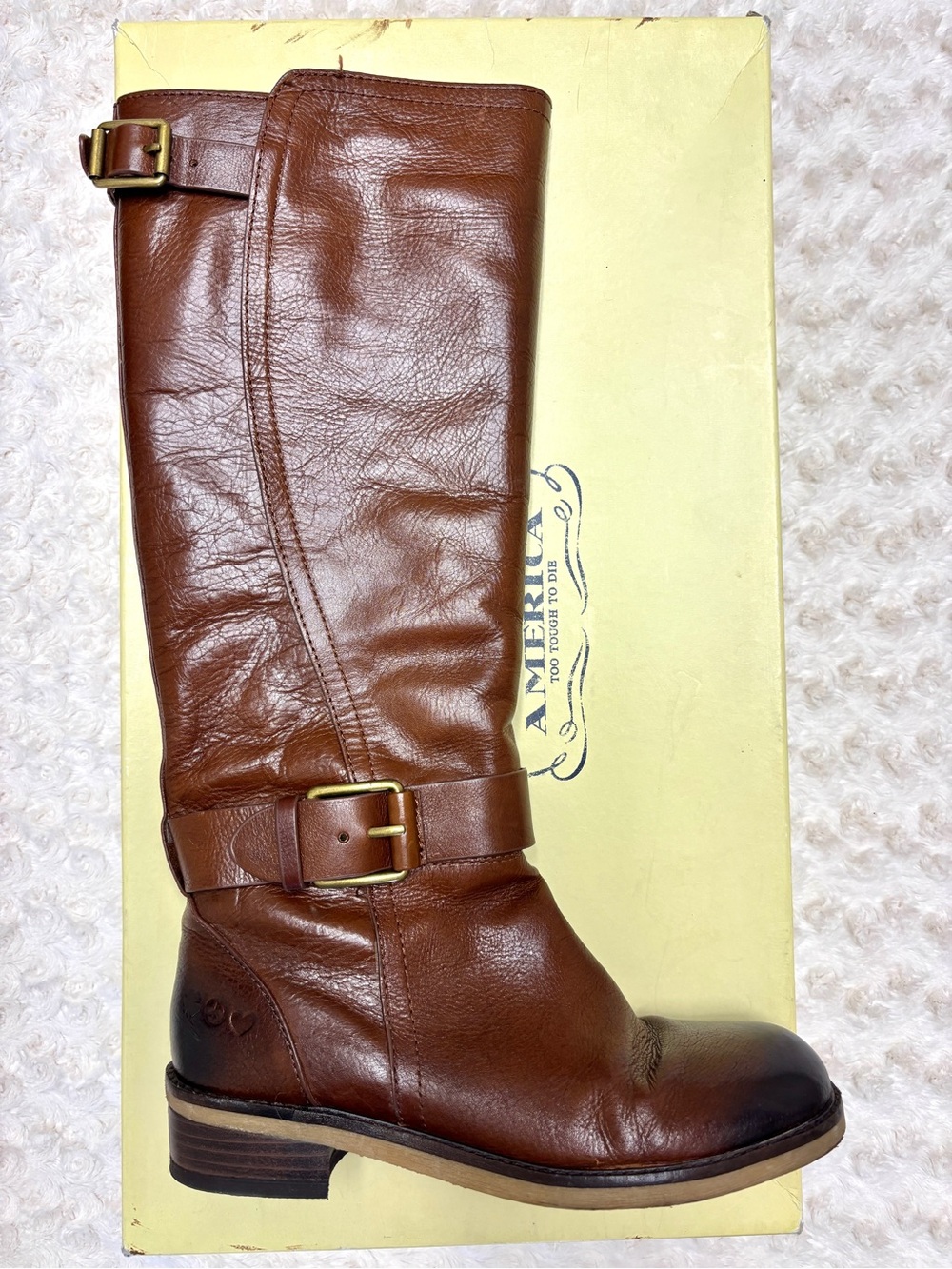 Vintage Y2K Lucky Brand Leather Tall Riding Boots in Bourbon 8.5 Wide Calf